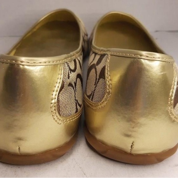 Coach Brown & Gold Color CC Canvas Slip On Flats Women's Size 11 - Picture 3 of 5